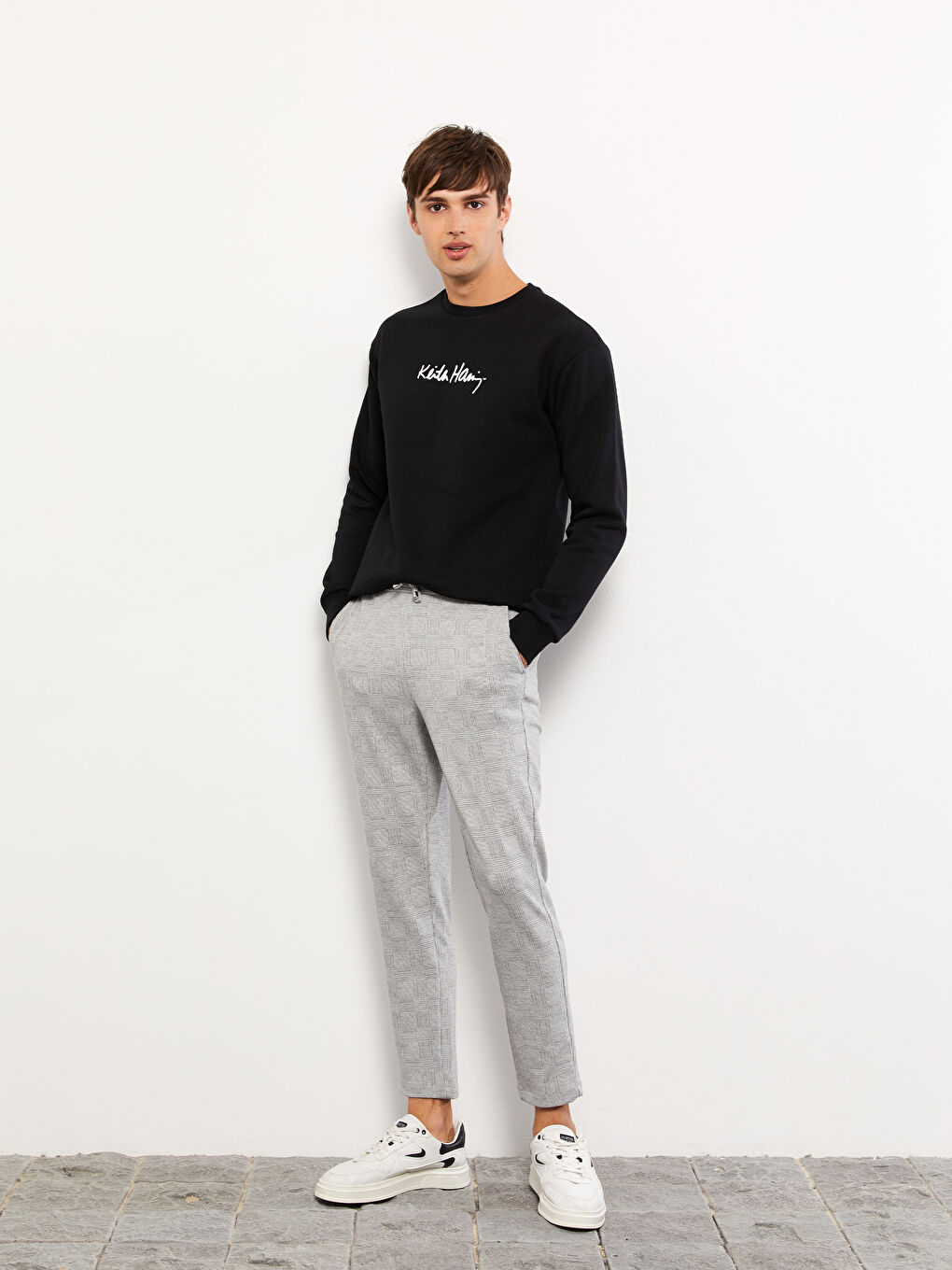 Gri Standart Kalıp Ekose Erkek Pantolon-1