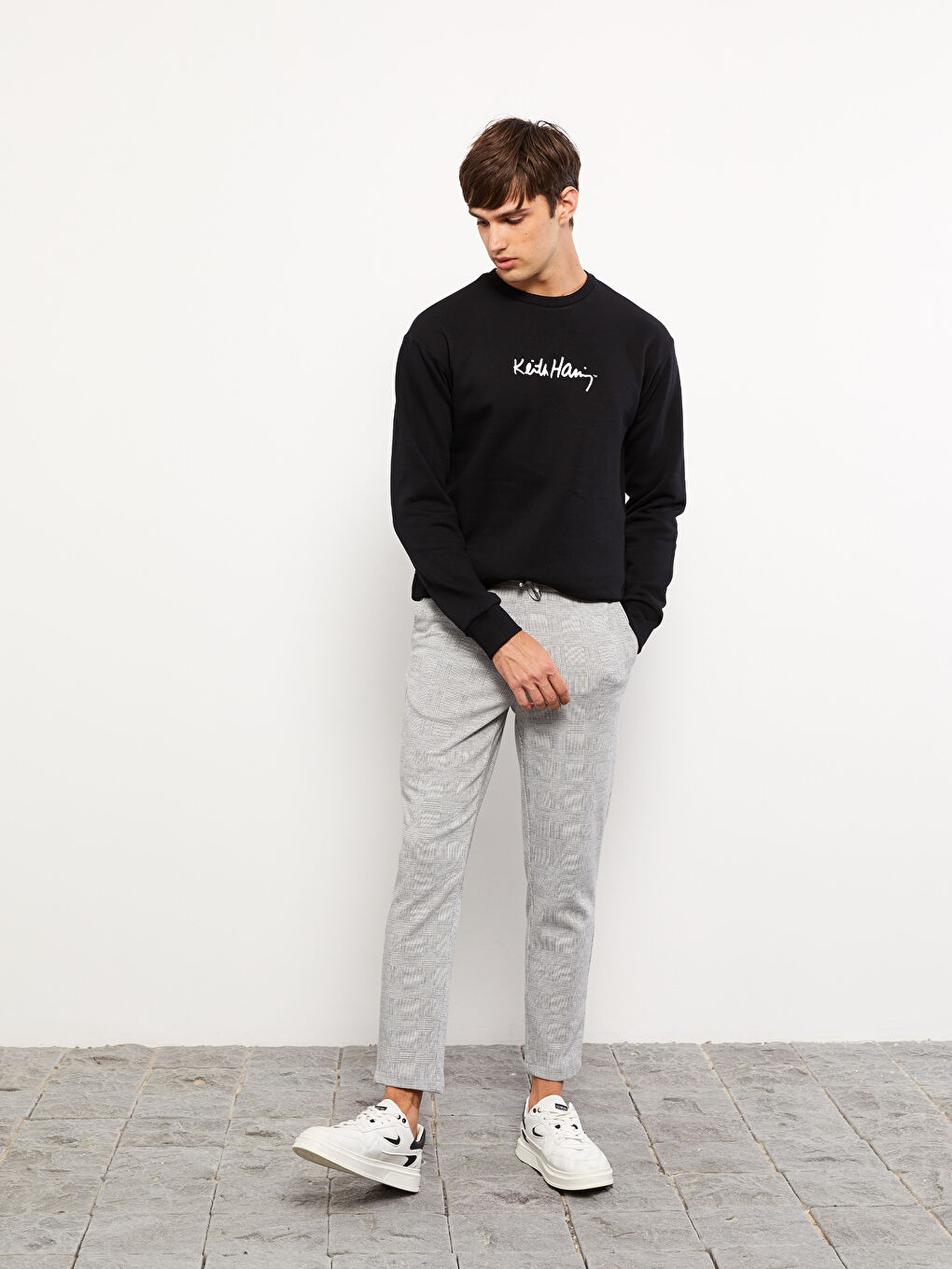 Gri Standart Kalıp Ekose Erkek Pantolon-3