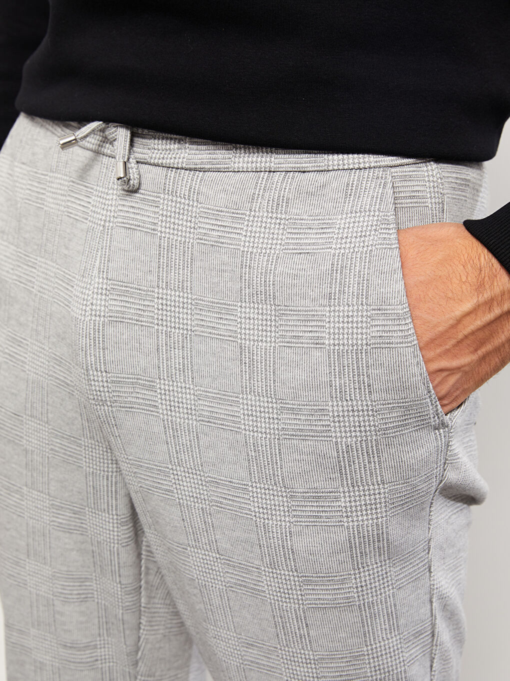 Gri Standart Kalıp Ekose Erkek Pantolon-4