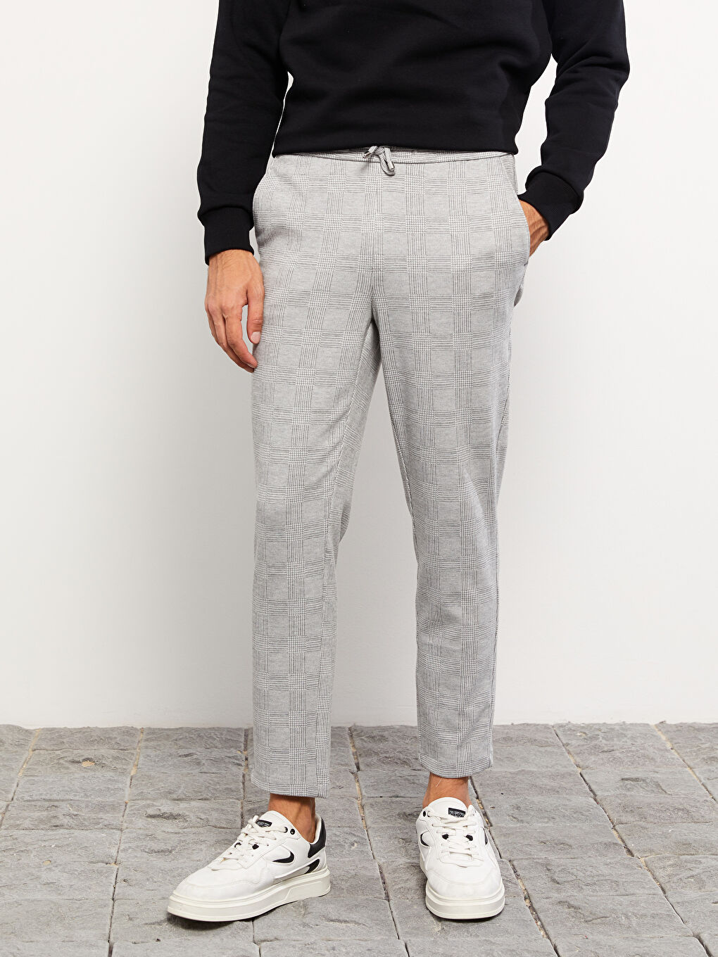Gri Standart Kalıp Ekose Erkek Pantolon-5