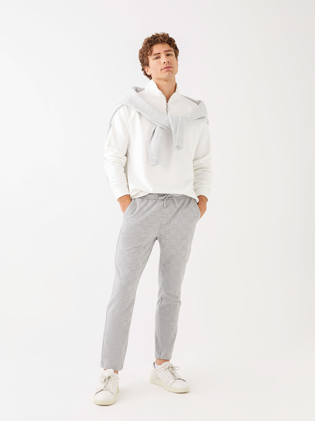 Gri Standart Kalıp Ekose Erkek Pantolon-2