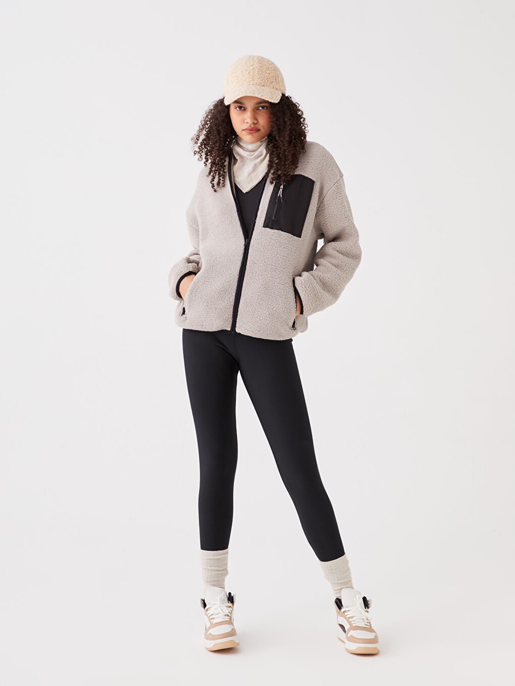 Siyah Beli Lastikli Baskılı İçi Polarlı Kadın Tayt