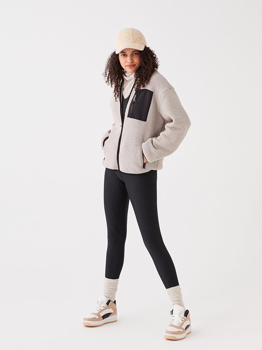 Siyah Beli Lastikli Baskılı İçi Polarlı Kadın Tayt-1