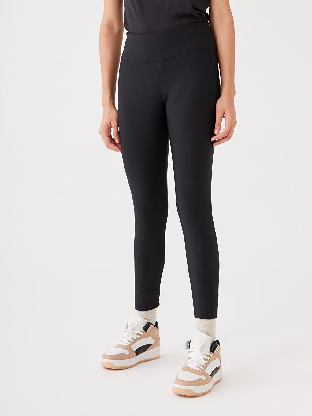 Siyah Beli Lastikli Baskılı İçi Polarlı Kadın Tayt-2