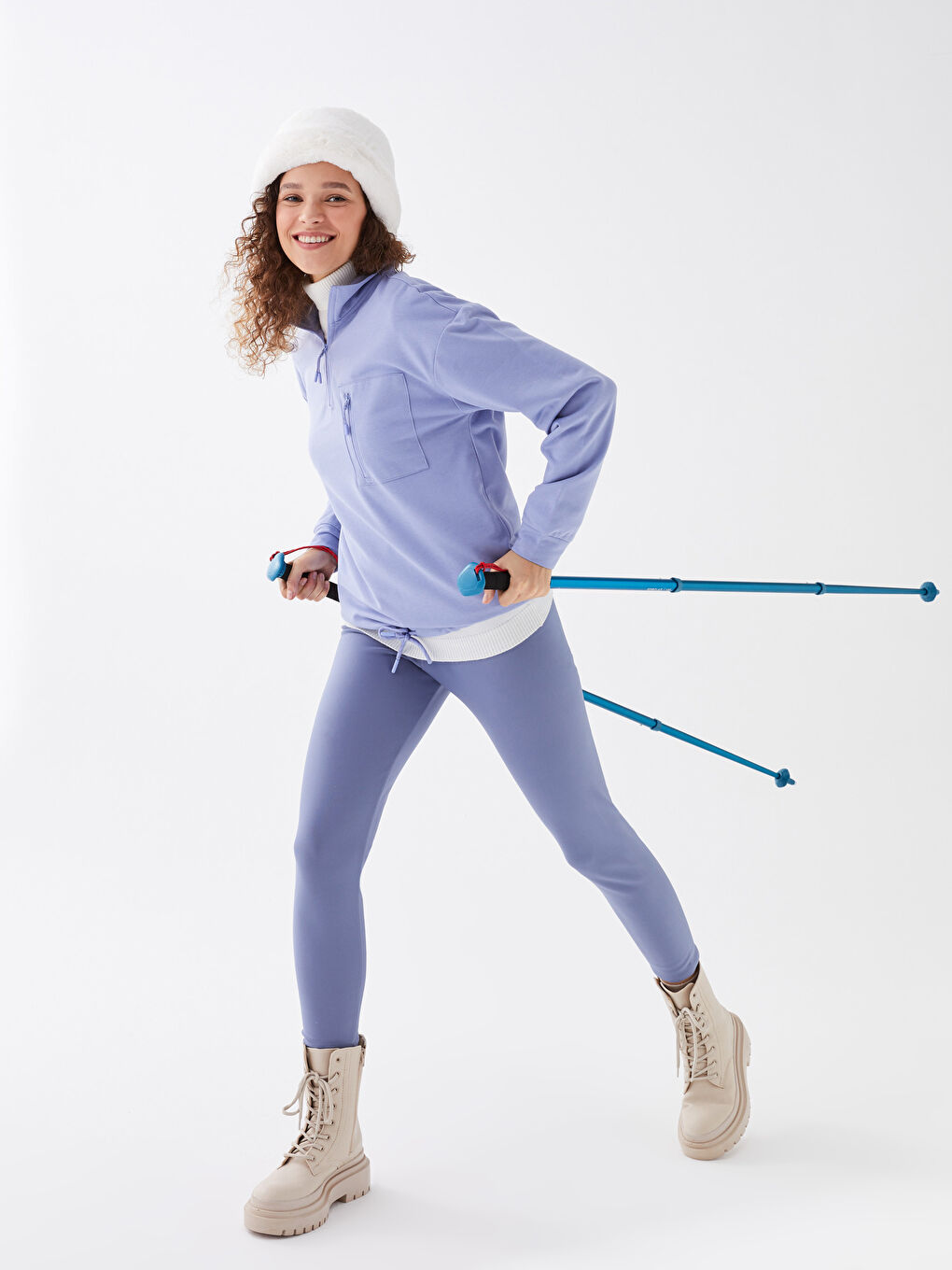 Colanți Fleece Imprimați cu Talie Elastică pentru Femei