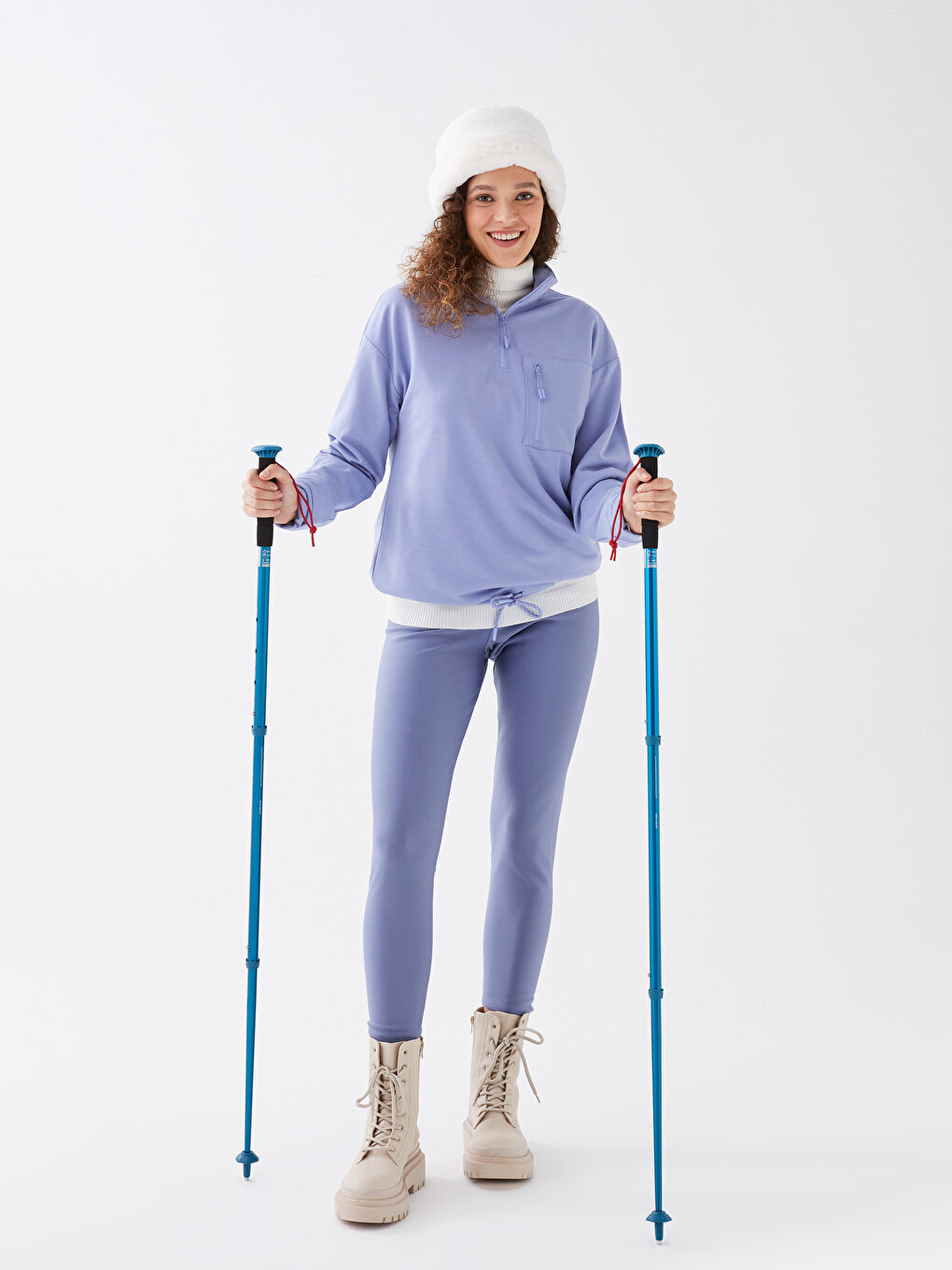 Colanți Fleece Imprimați cu Talie Elastică pentru Femei-1