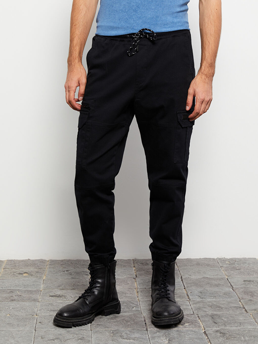 Siyah Standart Kalıp Erkek Jogger Pantolon-2