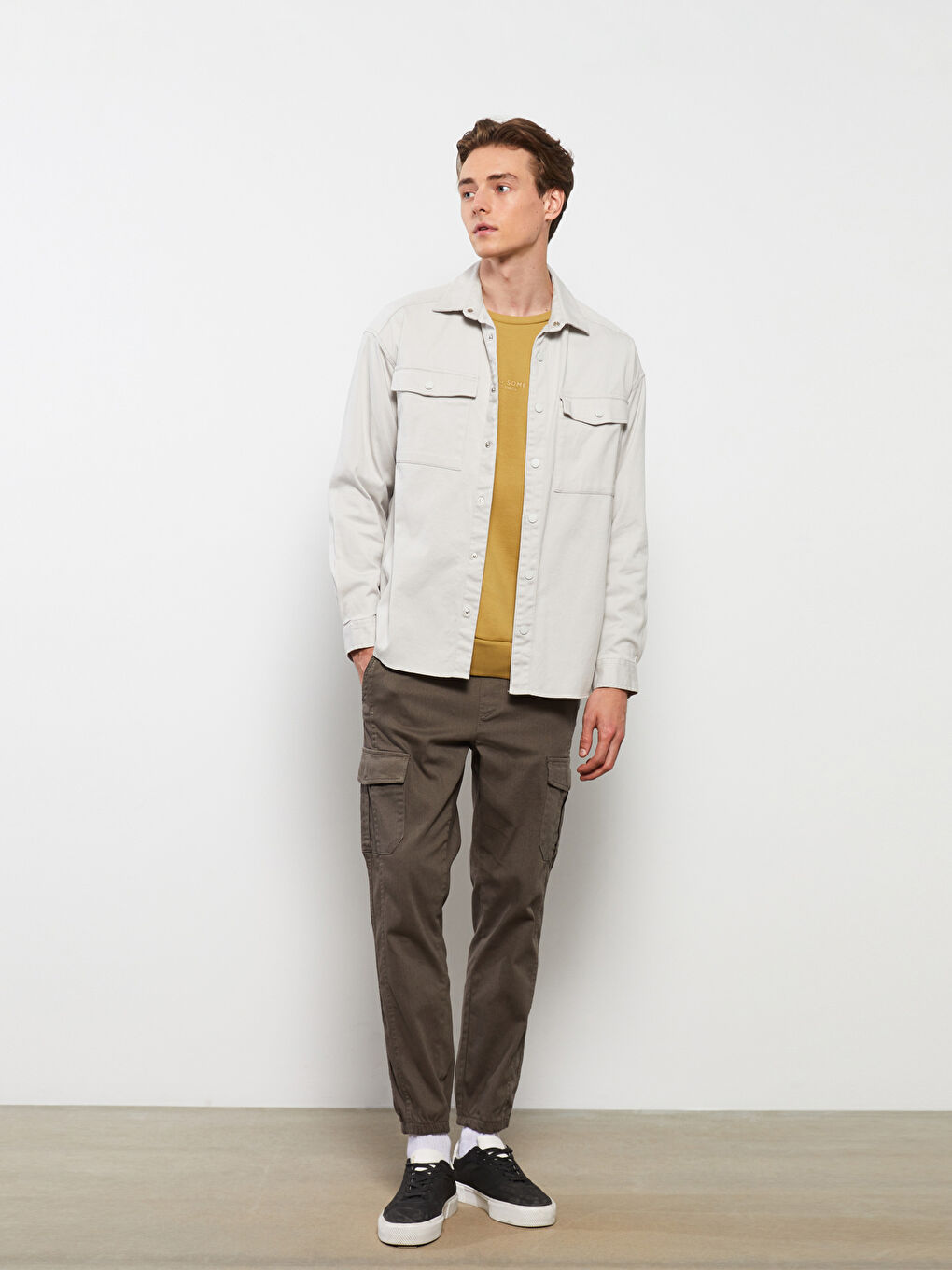 Haki Slim Fit Gabardin Erkek Kargo Pantolon