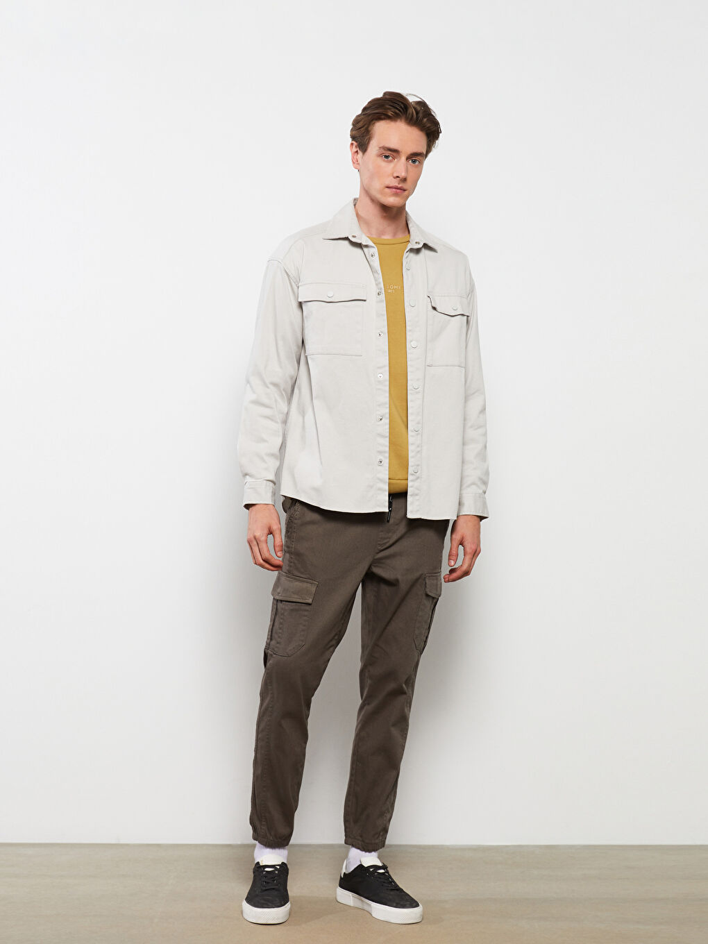 Haki Slim Fit Gabardin Erkek Kargo Pantolon-1