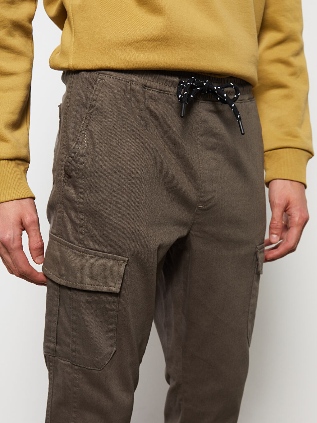 Haki Slim Fit Gabardin Erkek Kargo Pantolon-3