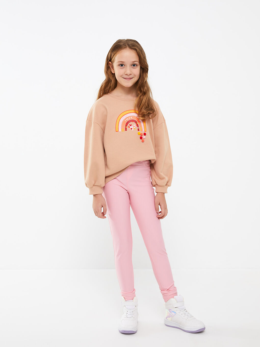 Қыздарға арналған ұзын жеңді принтті дөңгелек жағалы свитшот-1