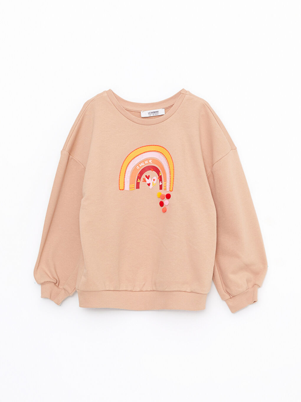 Қыздарға арналған ұзын жеңді принтті дөңгелек жағалы свитшот-2