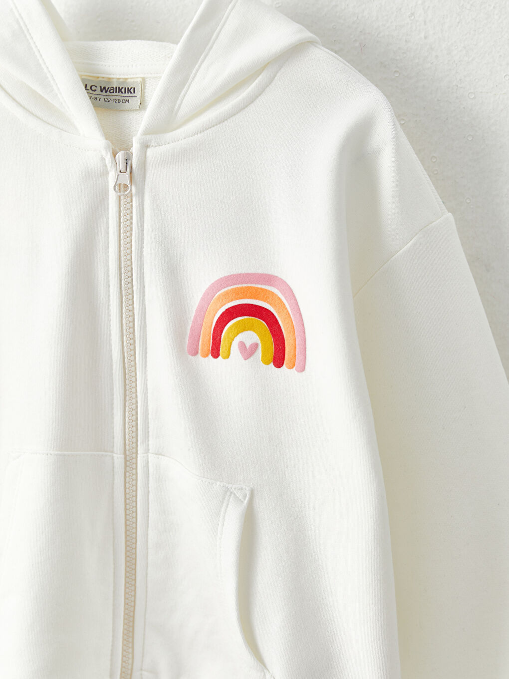 Ekru Kapüşonlu Baskılı Uzun Kollu Kız Çocuk Fermuarlı Sweatshirt-2