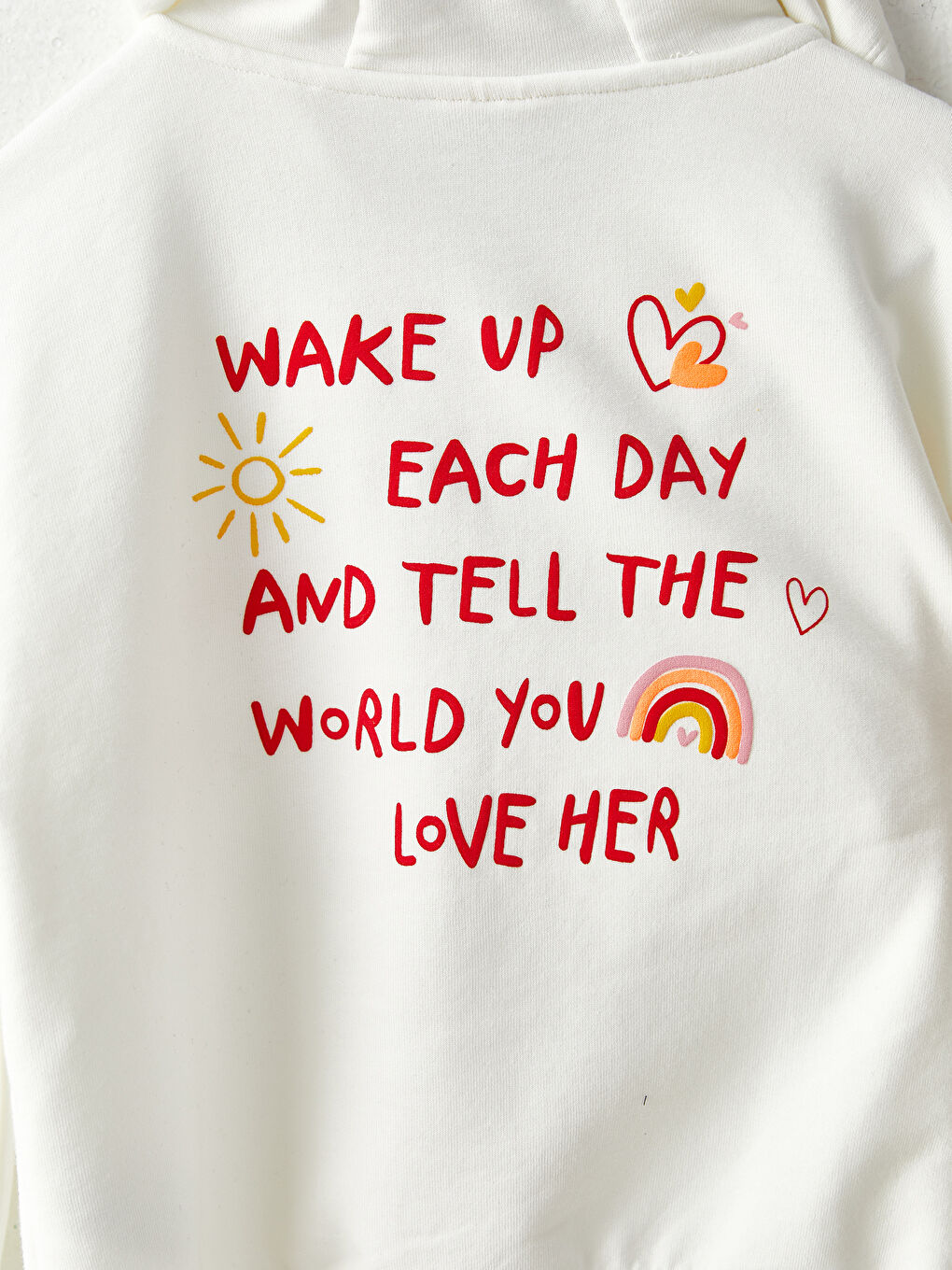 Ekru Kapüşonlu Baskılı Uzun Kollu Kız Çocuk Fermuarlı Sweatshirt-3