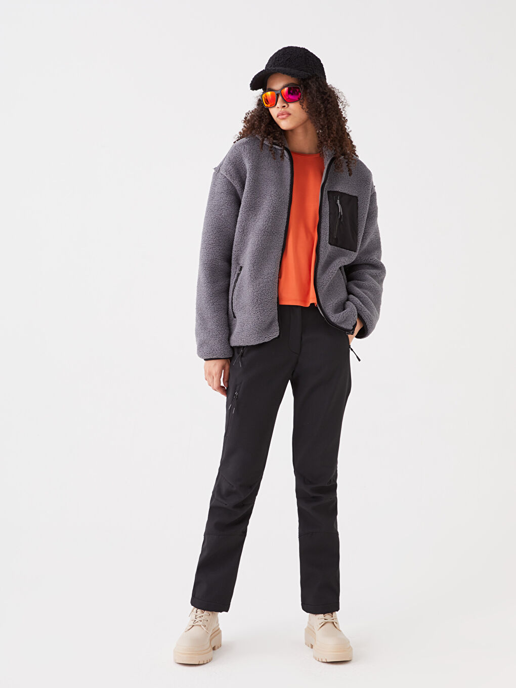 Gri Kapüşonlu Kadın Outdoor Polar-2