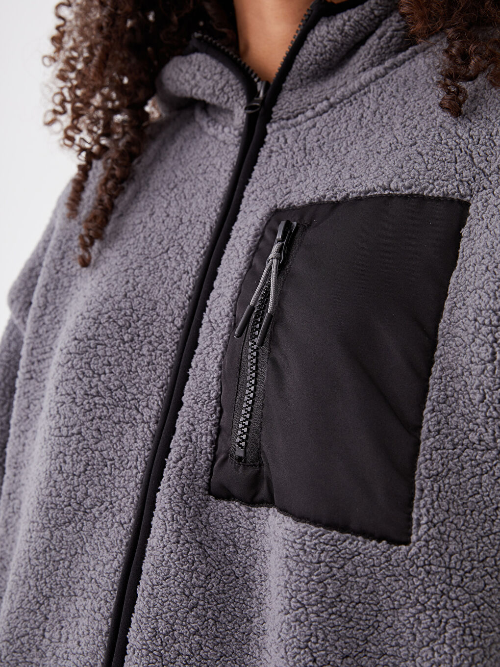 Gri Kapüşonlu Kadın Outdoor Polar-3