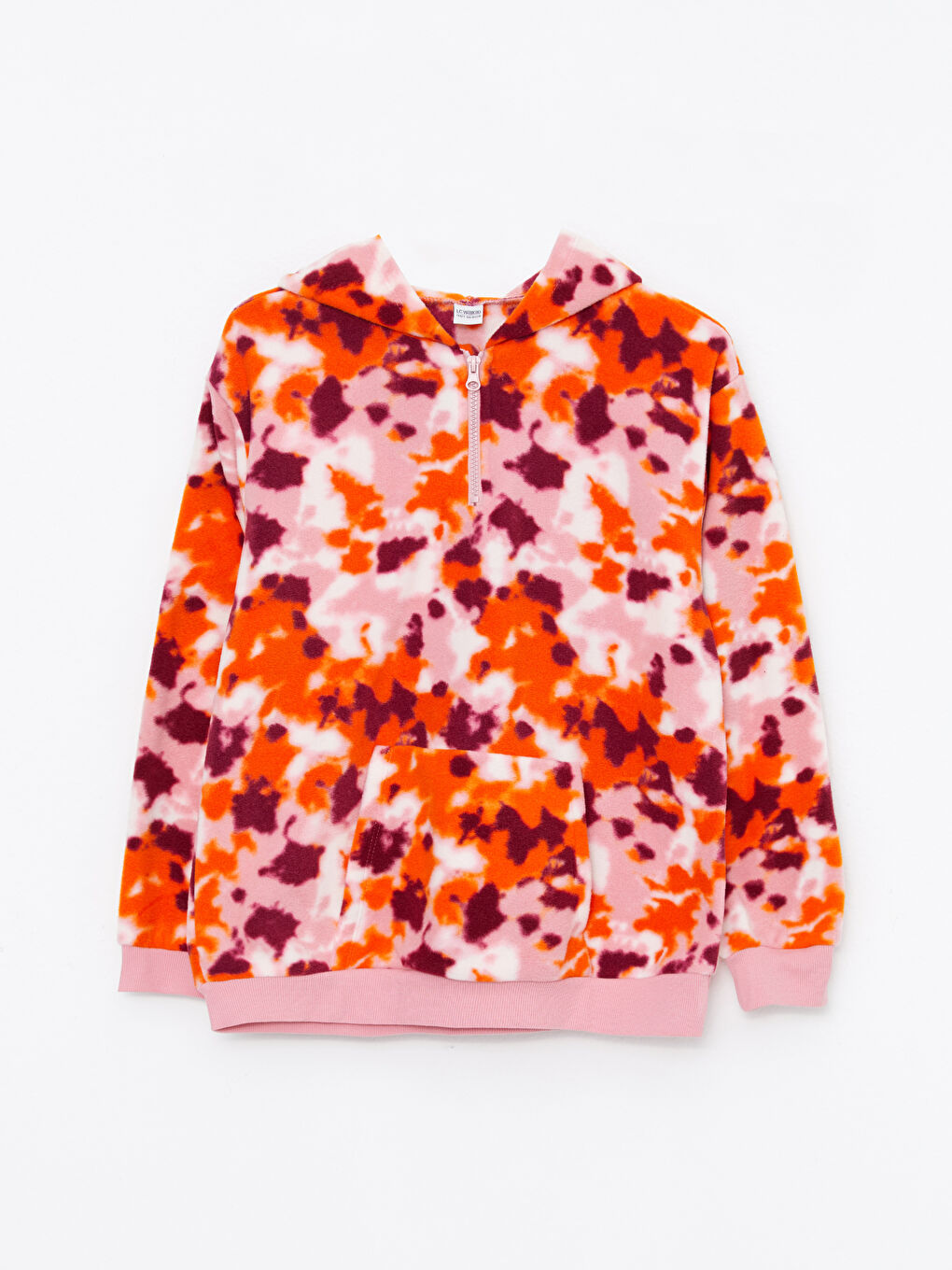 Капюшонды принтті ұзын жеңді полар қыз свитшоты