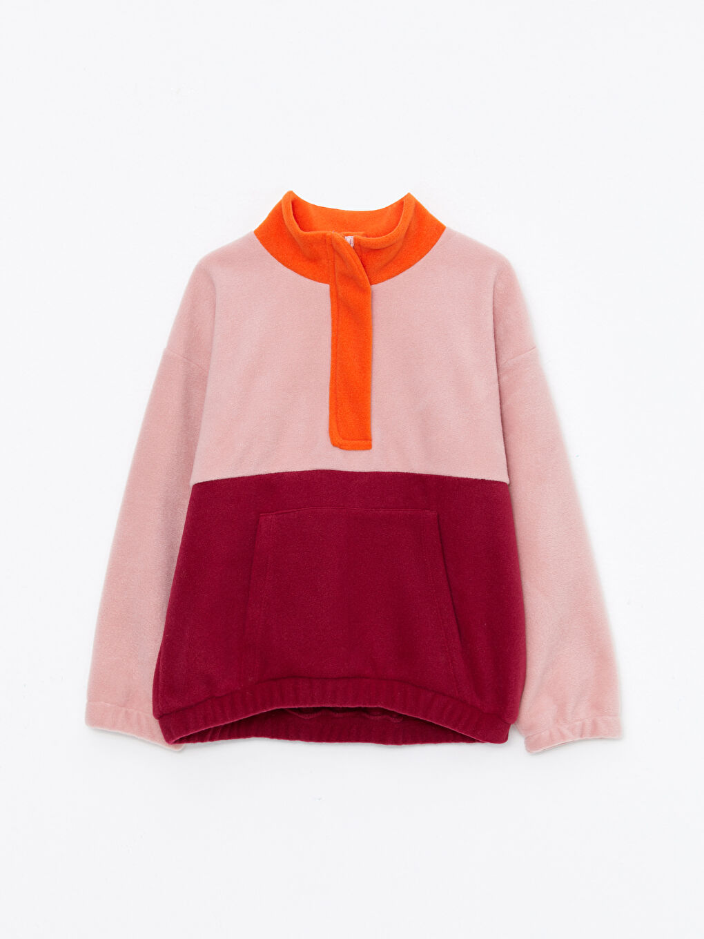 Turtle Neck Long Sleeve Fleece Girl Sweatshirt with Color Block-2