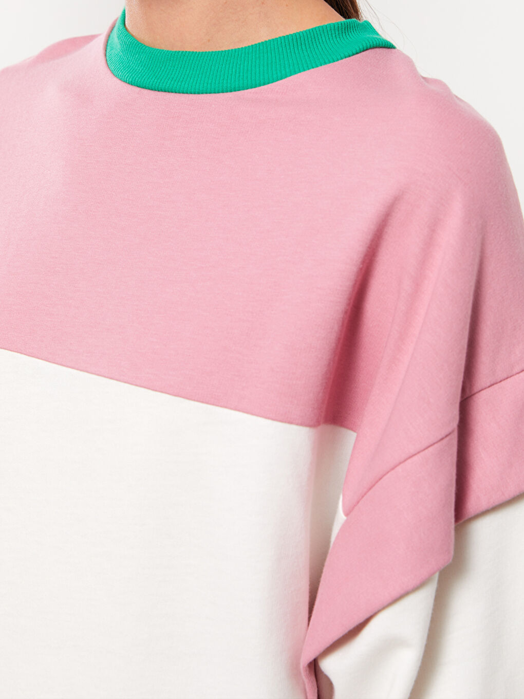 Crew Neck Color Block Long Sleeve Oversize Women's Sweatshirt Tunic-3