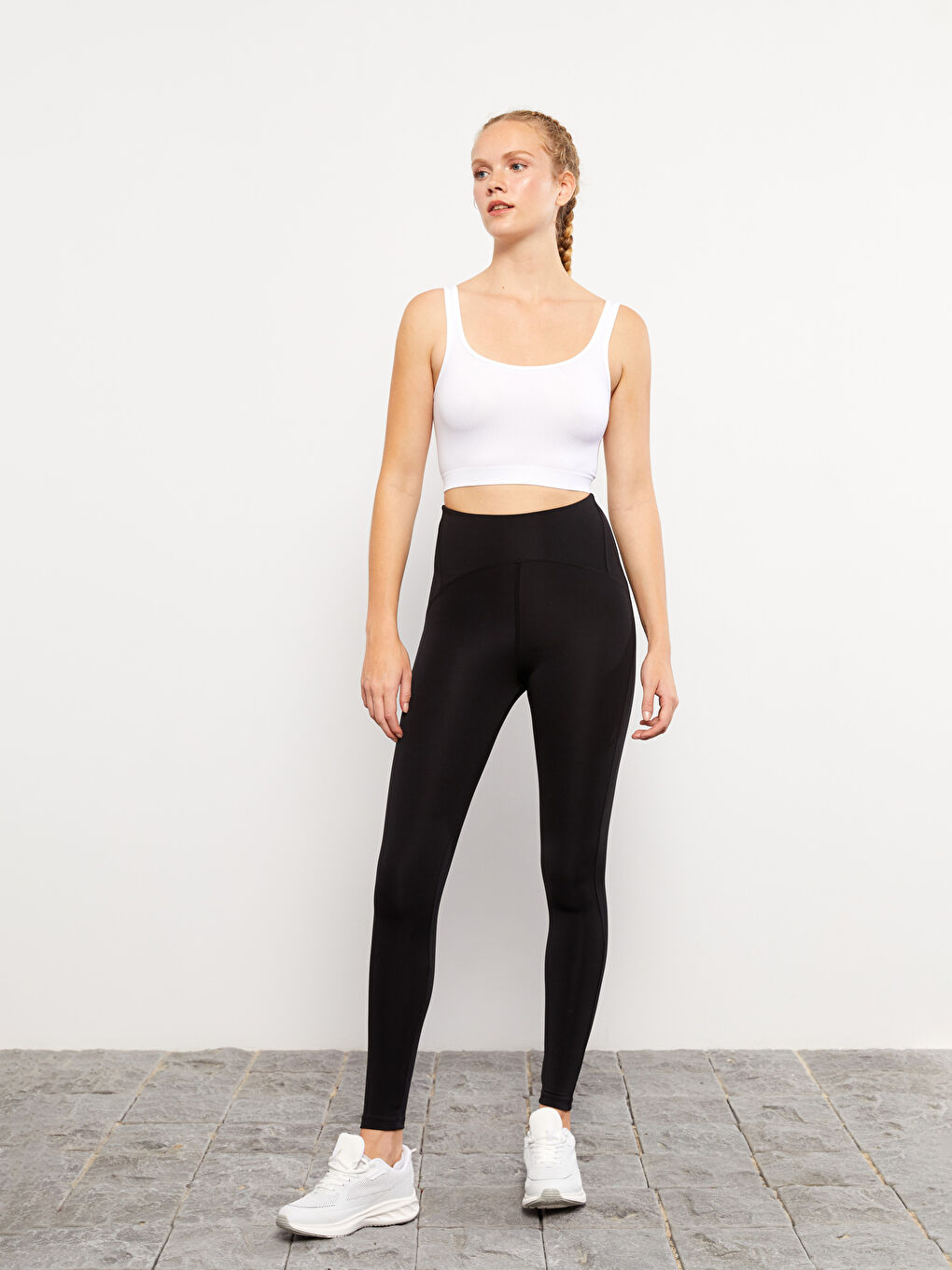 Siyah Kadın Yüksek Bel Düz Tayt