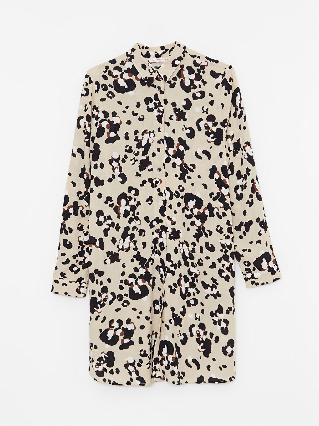 Bej Desenli Uzun Kollu Viskon Kadın Gömlek Tunik-5