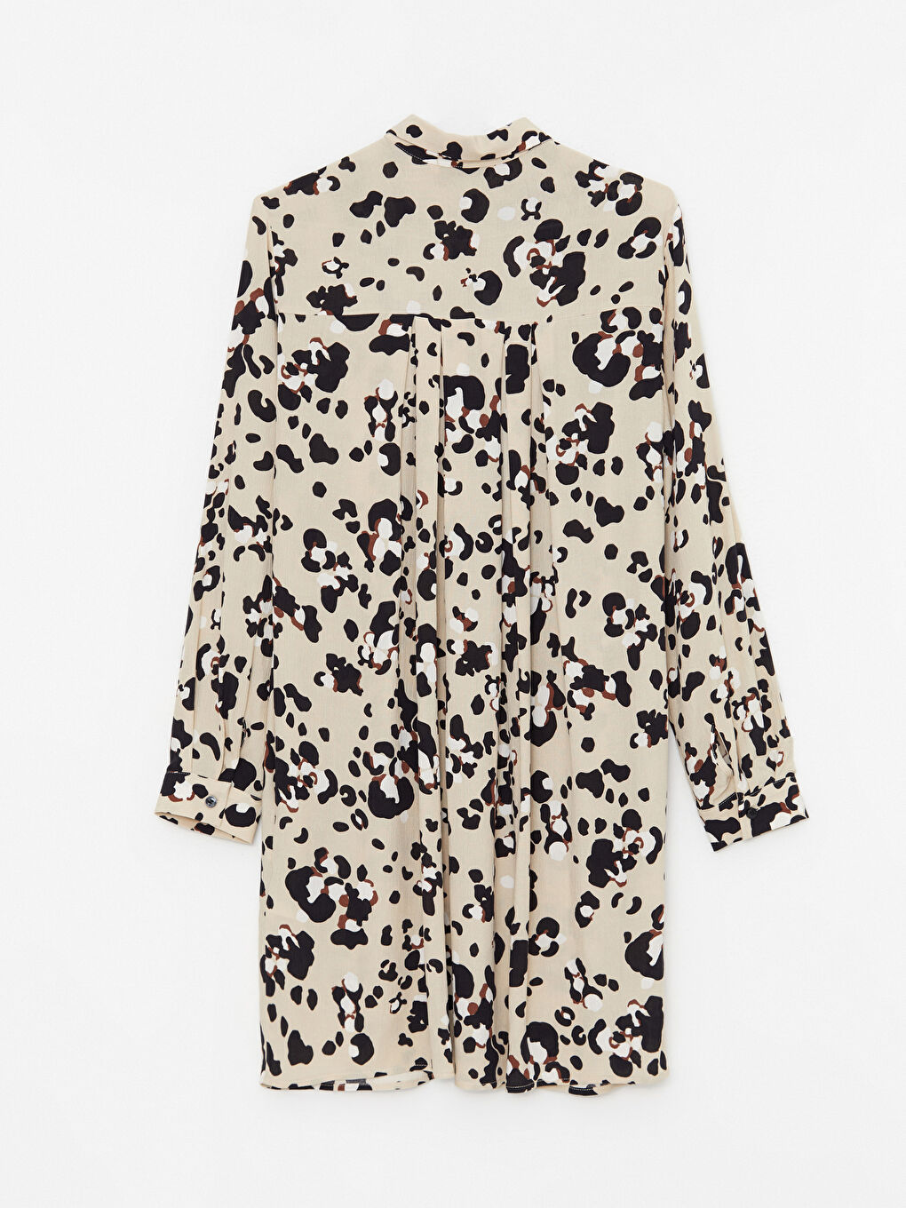 Bej Desenli Uzun Kollu Viskon Kadın Gömlek Tunik-6