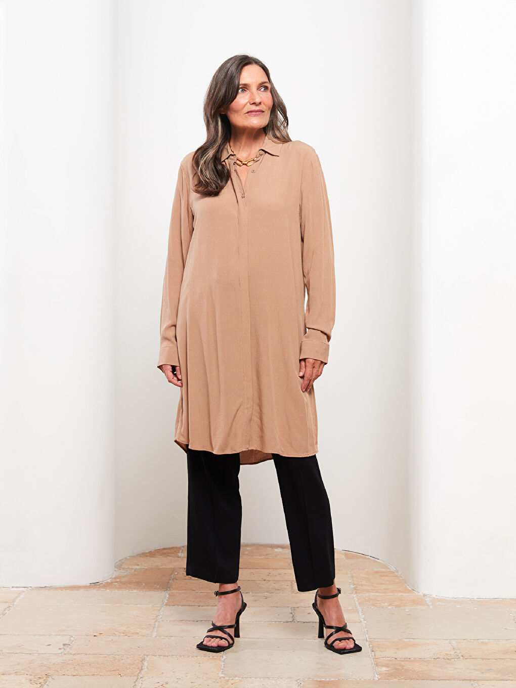 Plain Long Sleeve Viscose Women's Shirt Tunic