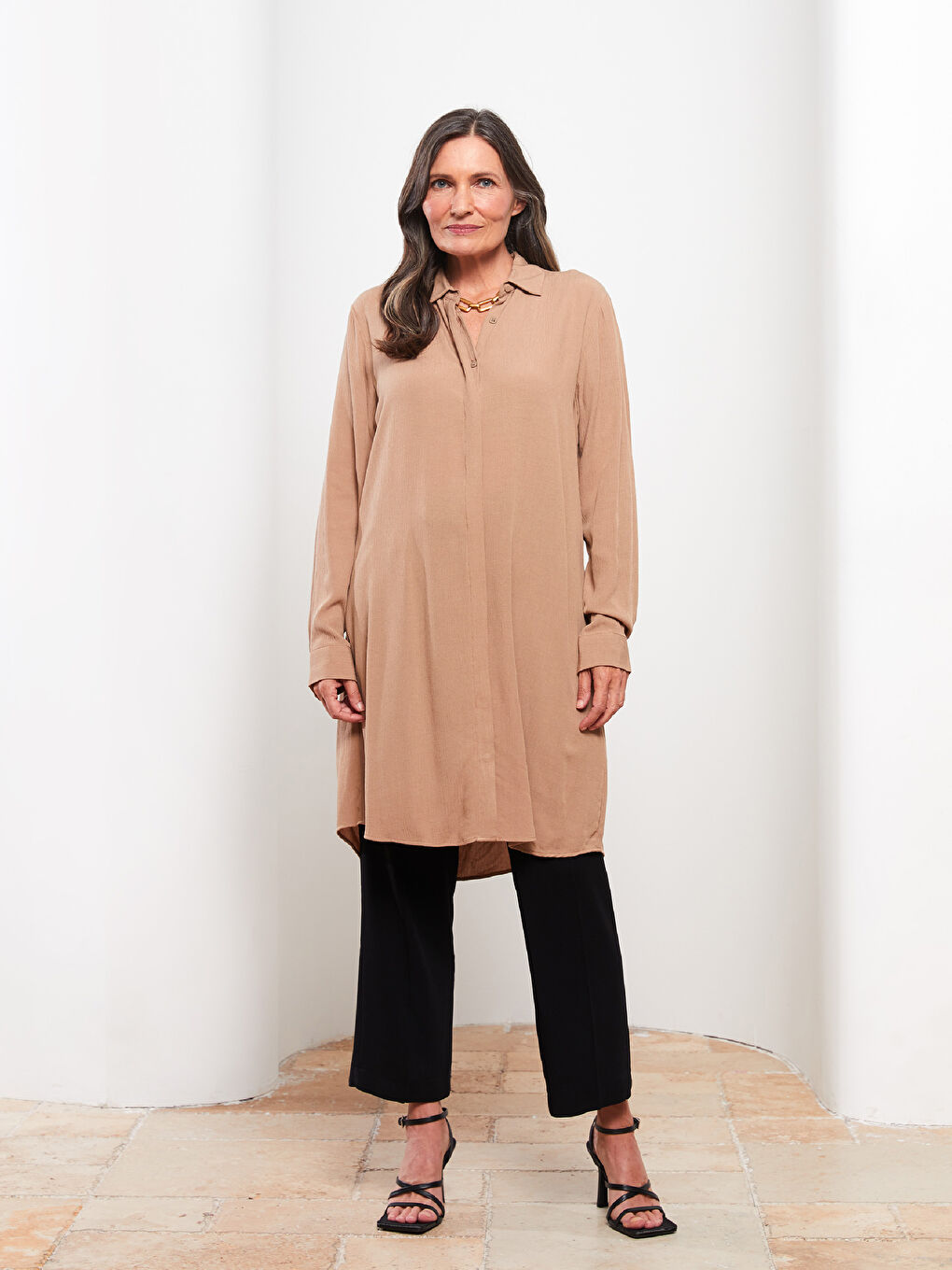 Plain Long Sleeve Viscose Women's Shirt Tunic-1