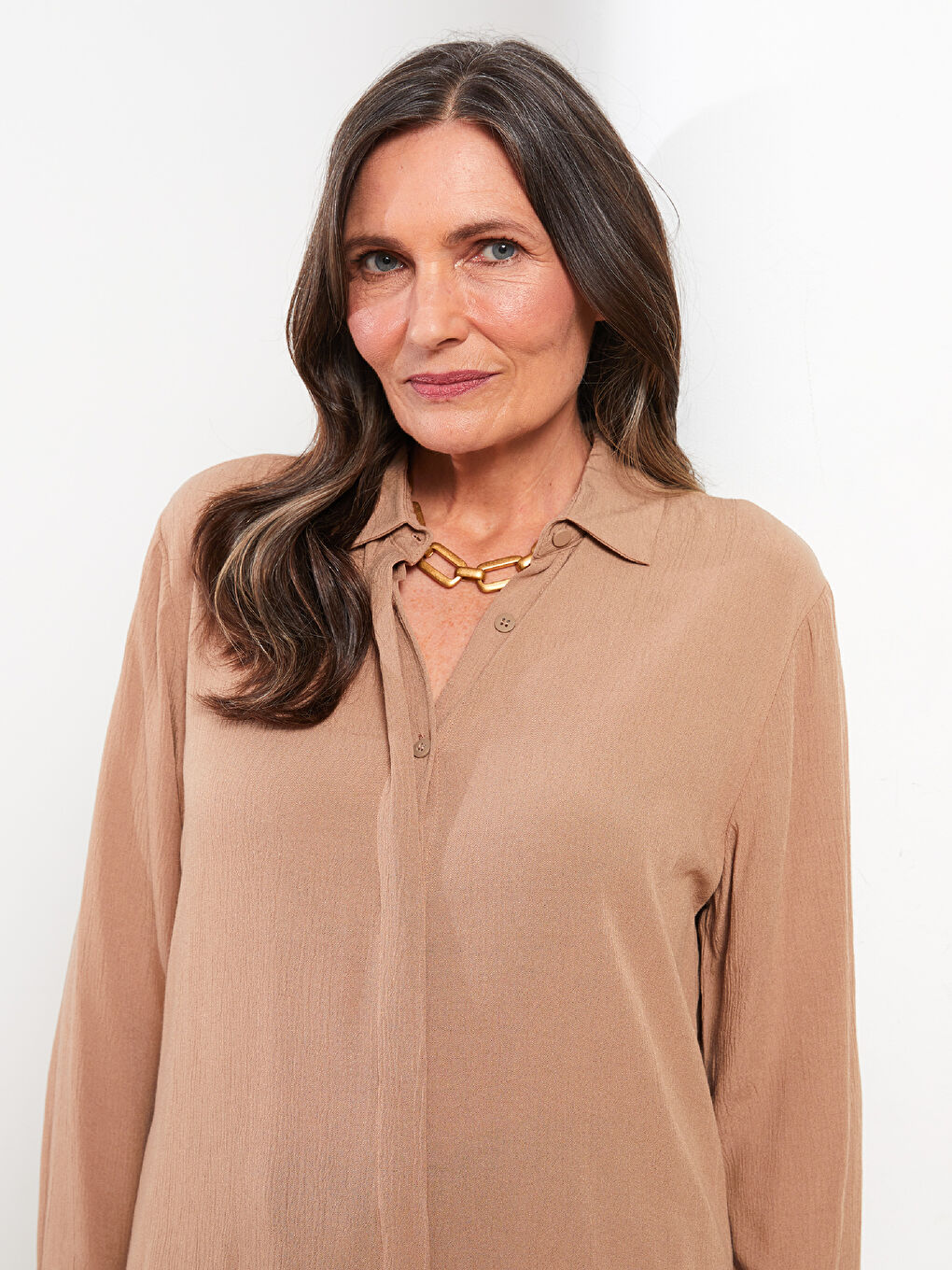 Plain Long Sleeve Viscose Women's Shirt Tunic-2