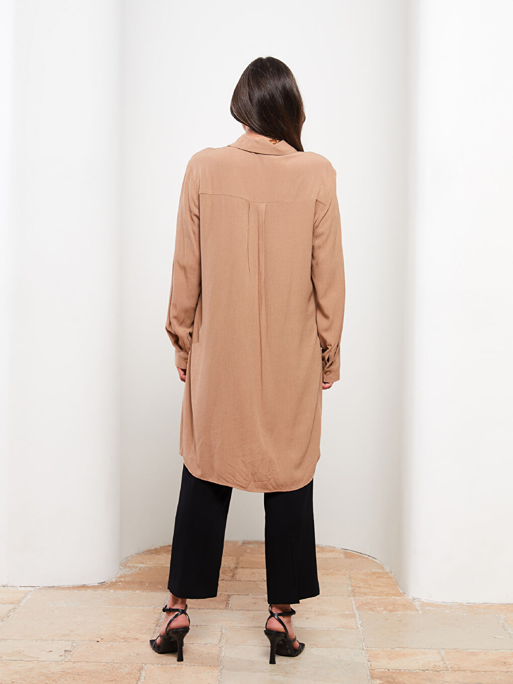 Plain Long Sleeve Viscose Women's Shirt Tunic-4