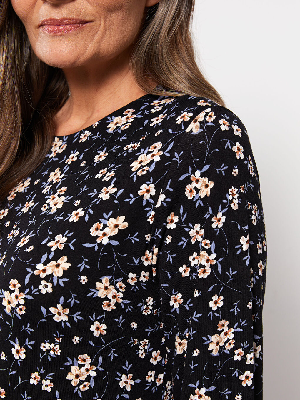Crew Neck Floral Long Sleeve A-Line Women's Dress-4