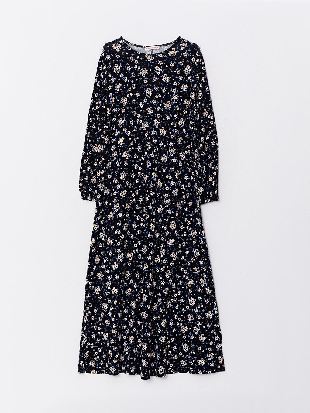 Crew Neck Floral Long Sleeve A-Line Women's Dress-5