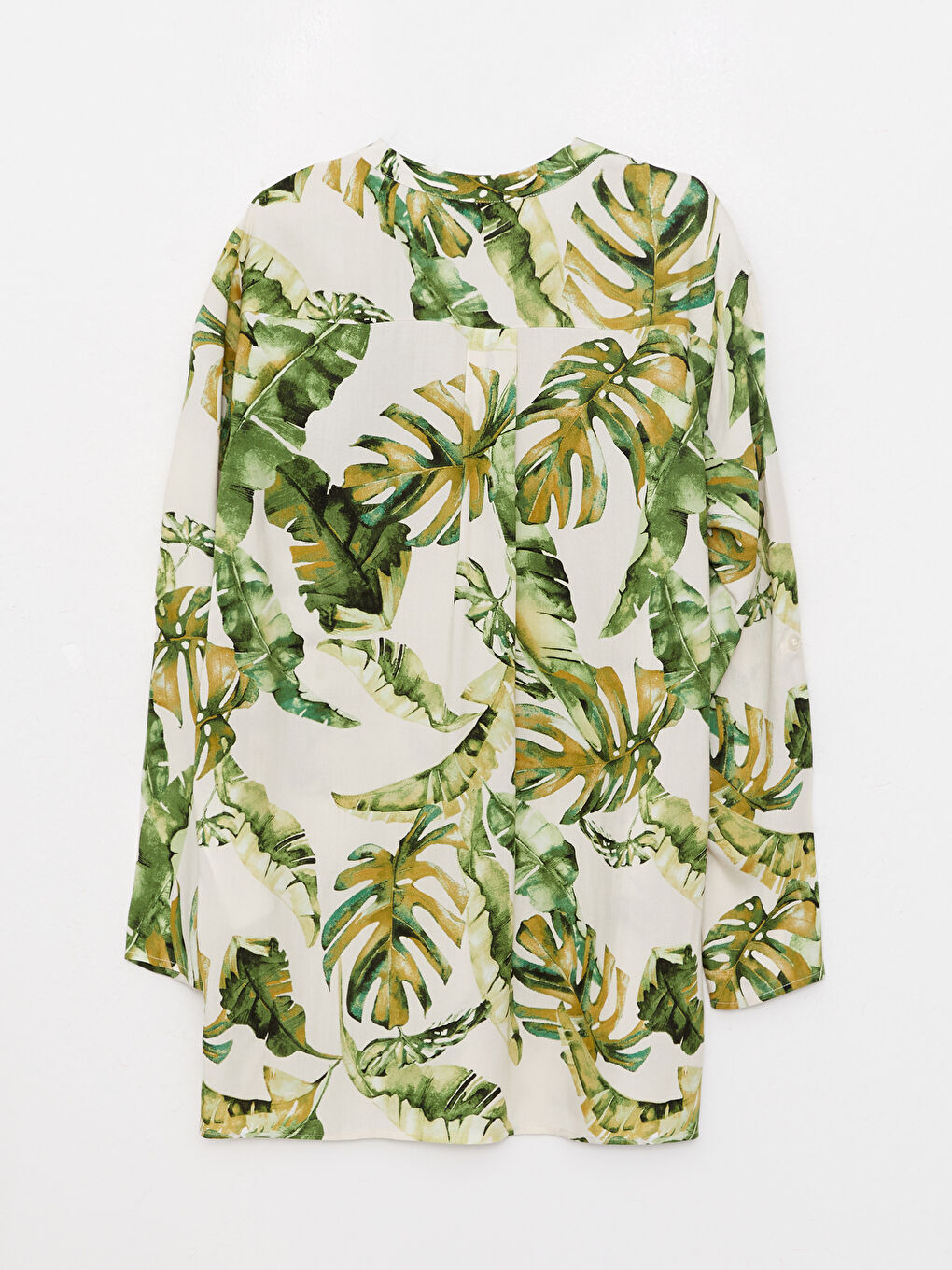 Yeşil Kaçık Yaka Desenli Uzun Kollu Viskon Kadın Tunik-6