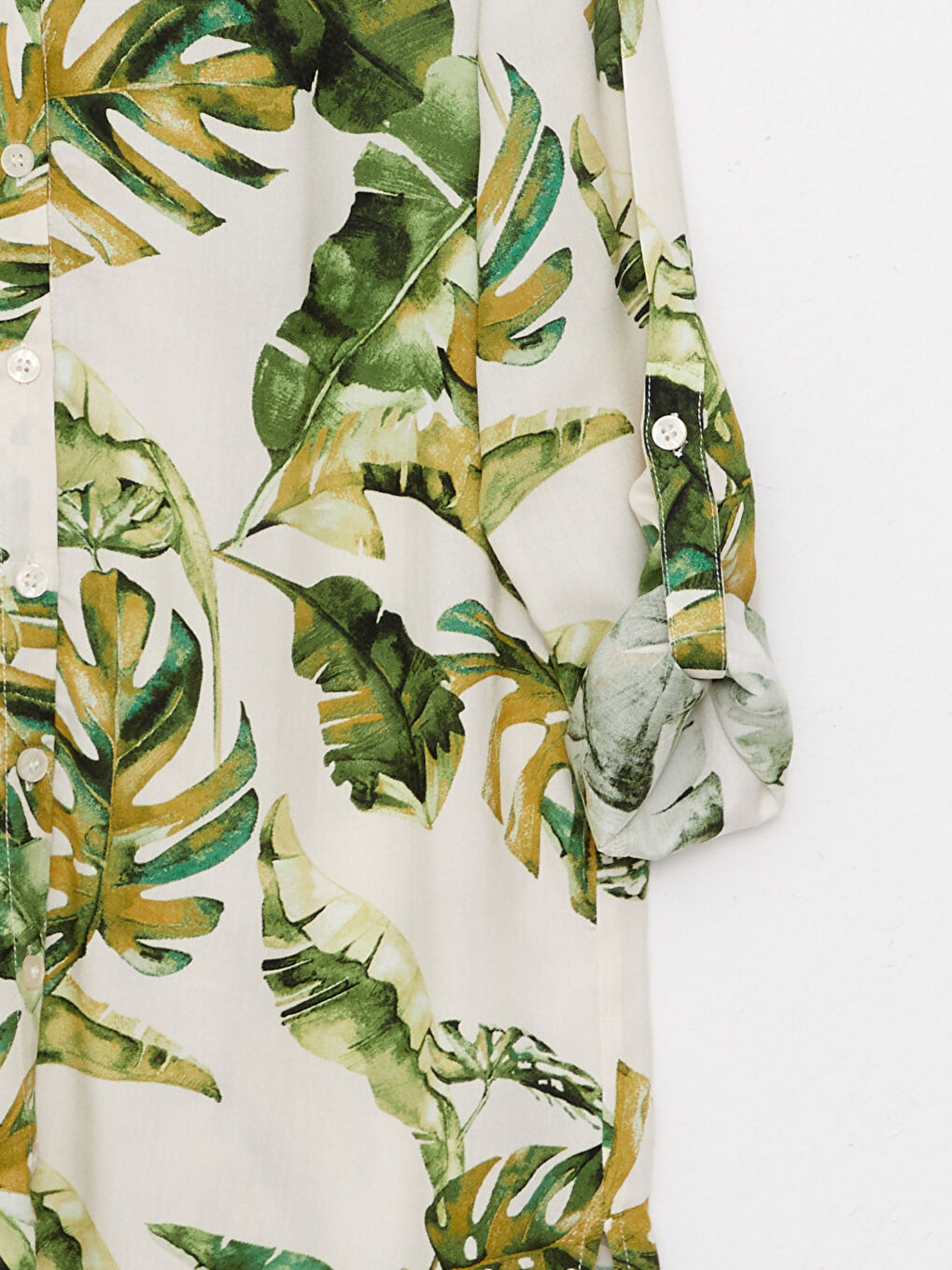 Yeşil Kaçık Yaka Desenli Uzun Kollu Viskon Kadın Tunik-7