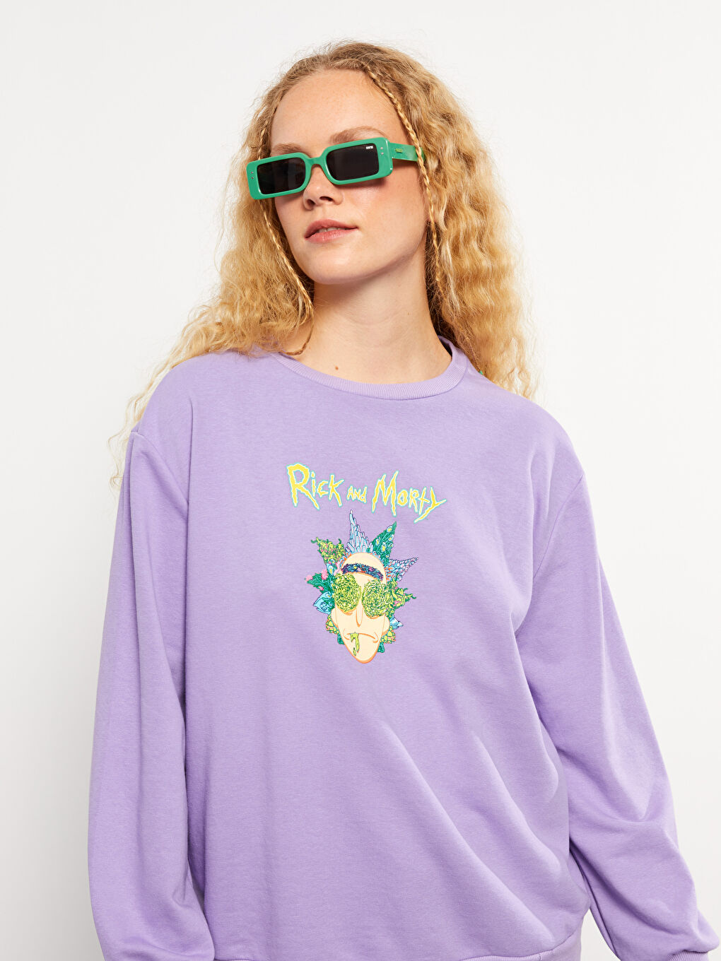 XSIDE Lila Bisiklet Yaka Rick and Morty Baskılı Uzun Kollu Kadın Sweatshirt - 2