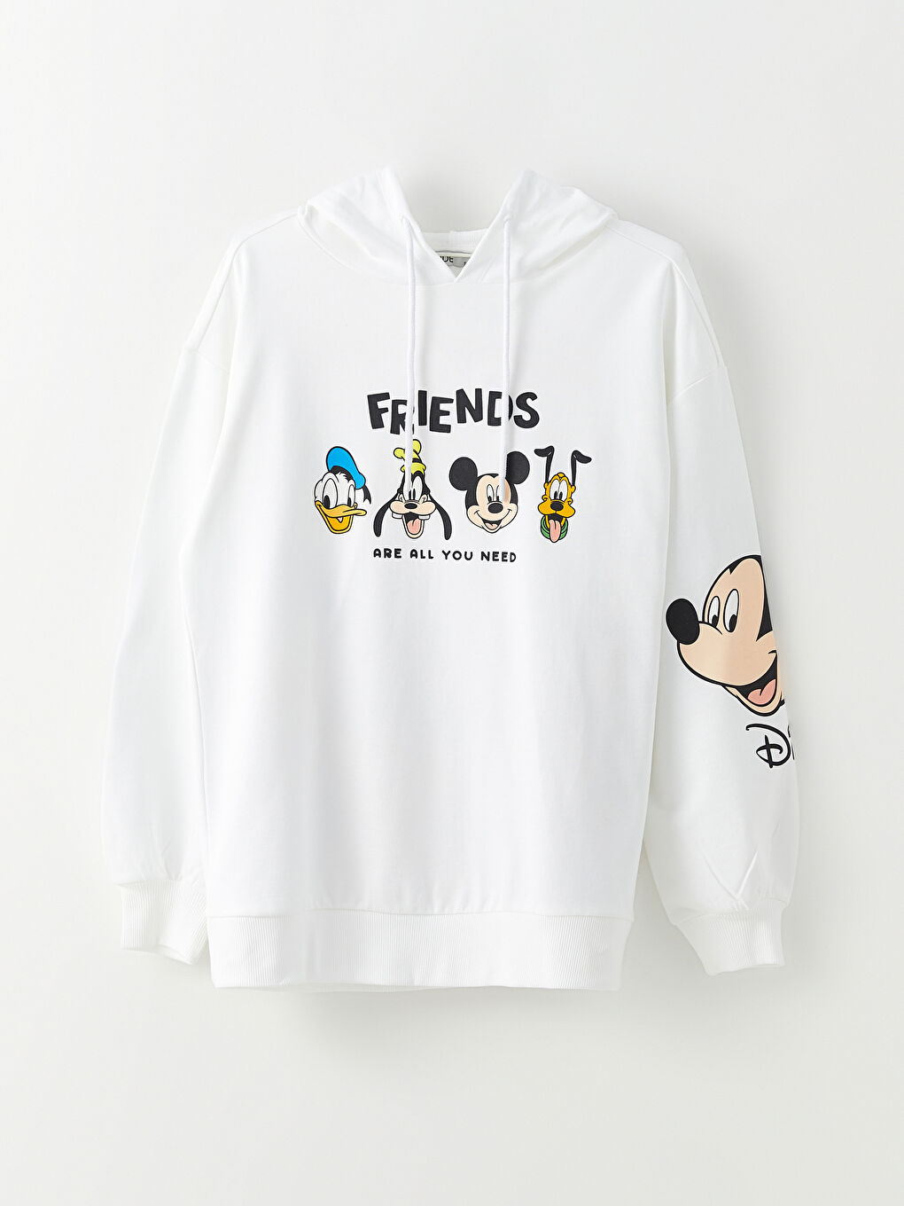 XSIDE Ekru Kapüşonlu Mickey Mouse Baskılı Uzun Kollu Kadın Sweatshirt