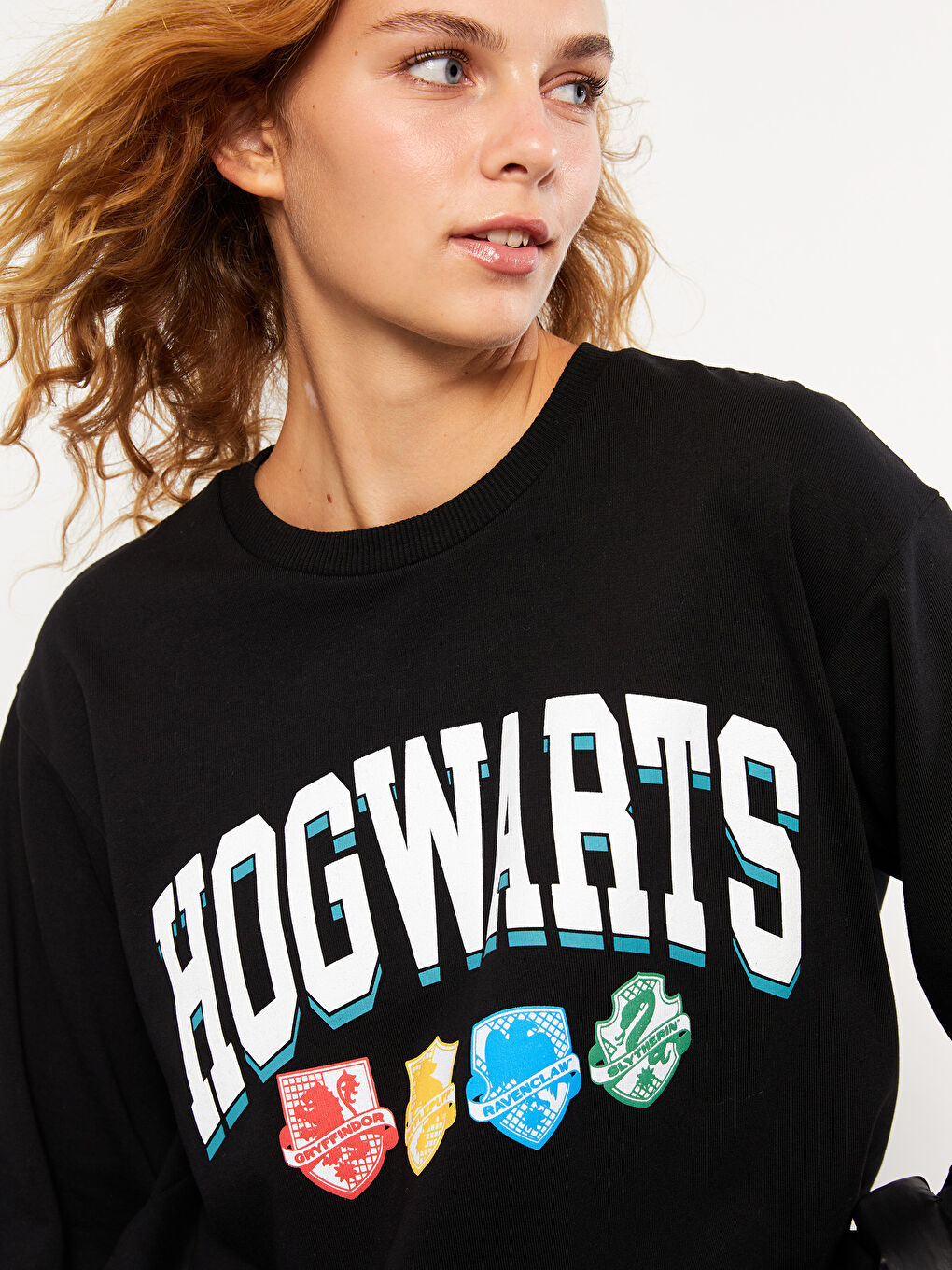 XSIDE Yeni Siyah Bisiklet Yaka Harry Potter Baskılı Uzun Kollu Kadın Sweatshirt - 1