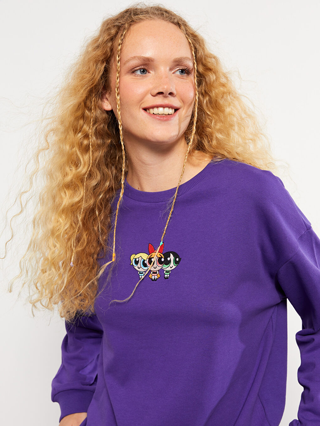 Crew Neck PowerPuff Girl Printed Long Sleeve Women's Sweatshirt -W2EU30Z8-S89