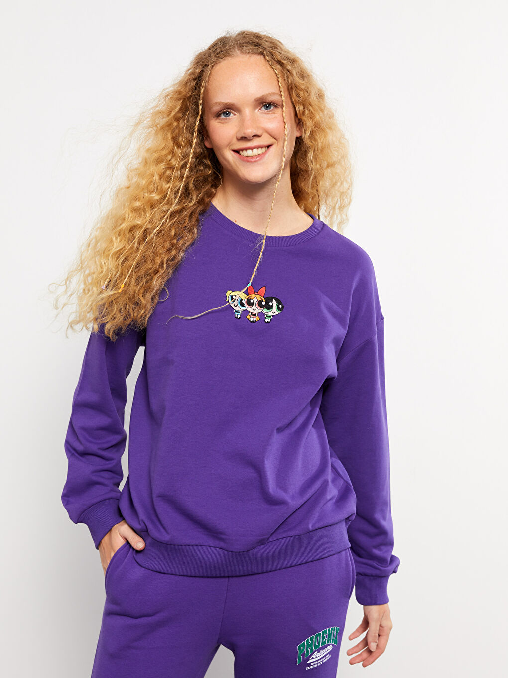 Crew Neck PowerPuff Girl Printed Long Sleeve Women's Sweatshirt -W2EU30Z8-S89