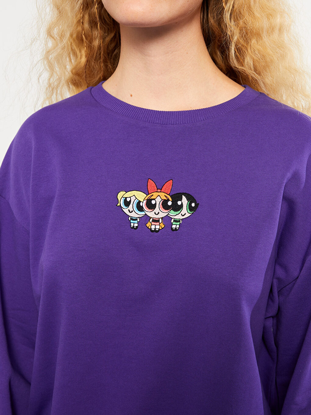 Crew Neck PowerPuff Girl Printed Long Sleeve Women's Sweatshirt -W2EU30Z8-S89