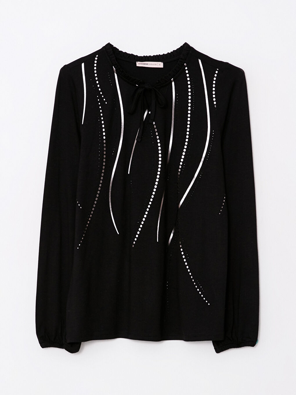Tie Neck Patterned Long Sleeve Women's Blouse-5