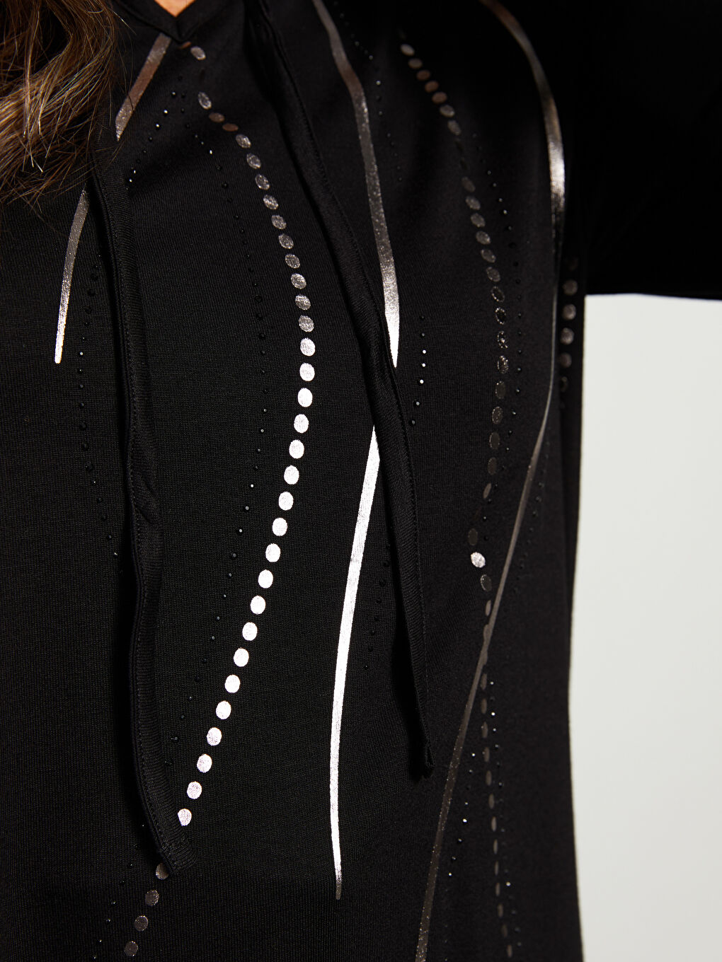 Tie Neck Patterned Long Sleeve Women's Blouse-3