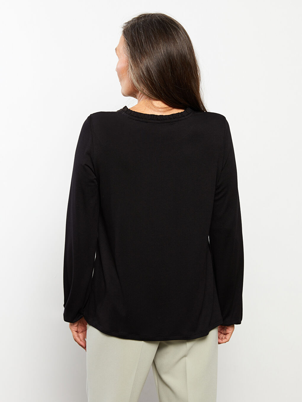 Tie Neck Patterned Long Sleeve Women's Blouse-4