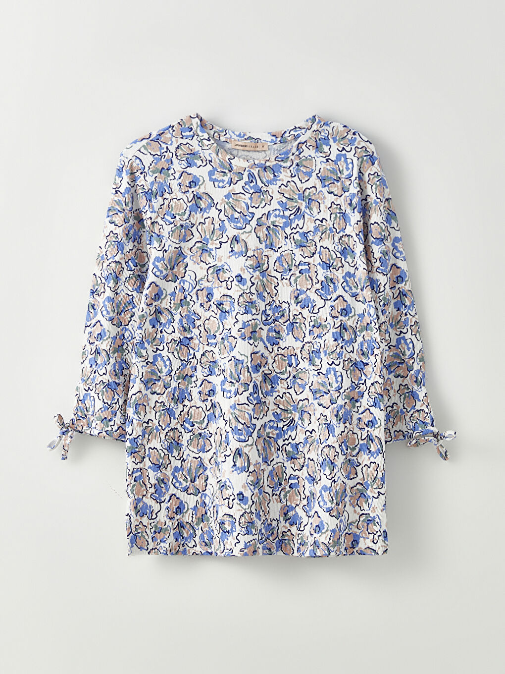 Ekru Bisiklet Yaka Desenli Kadın Bluz-5