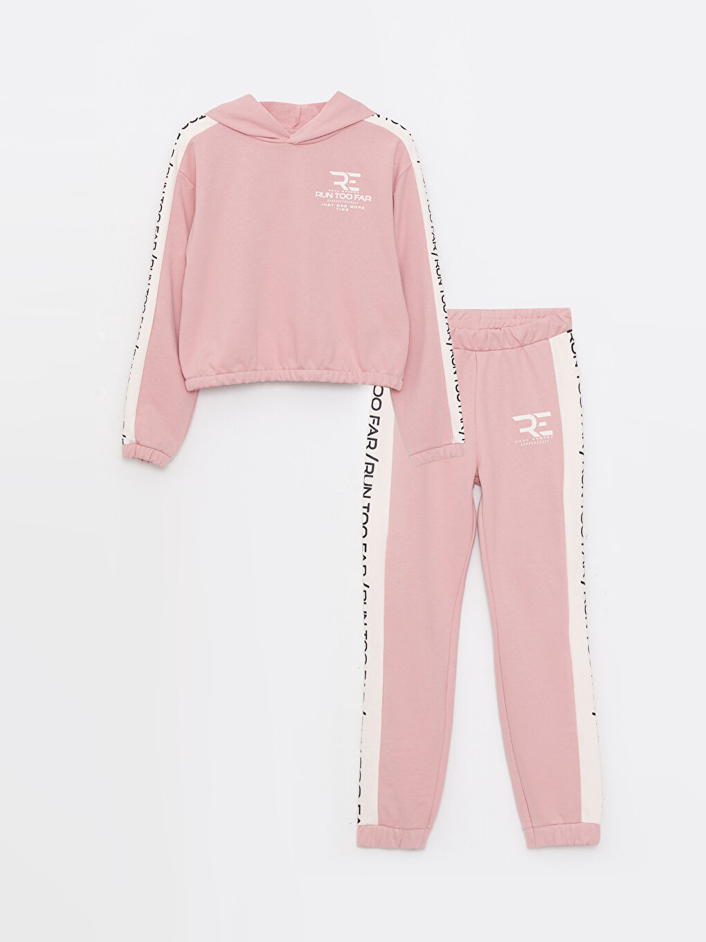 LCW Kids Pembe Kapüşonlu Baskılı Uzun Kollu Kız Çocuk Sweatshirt ve Eşofman Altı