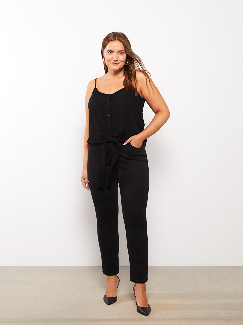 Siyah Büyük Beden Straight Fit Kadın Rodeo Jean Pantolon