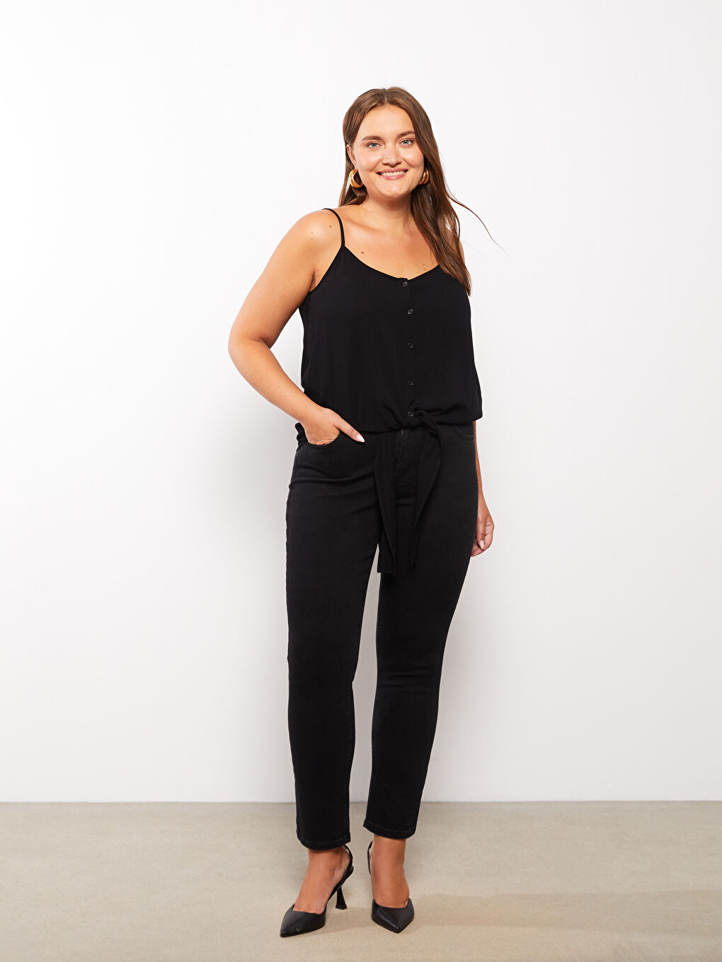 Siyah Büyük Beden Straight Fit Kadın Rodeo Jean Pantolon-1