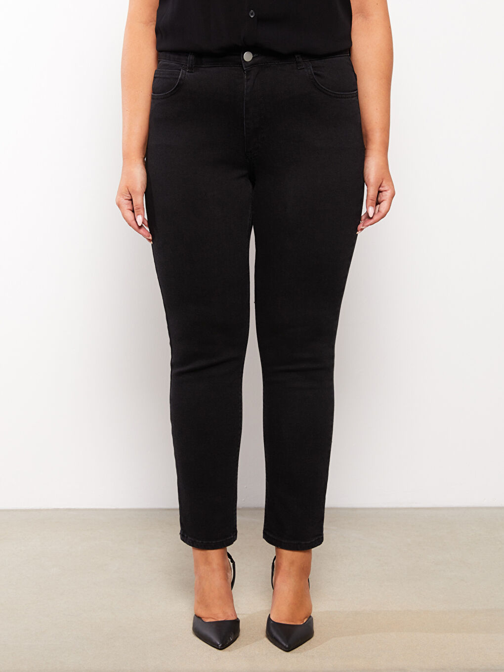 Siyah Büyük Beden Straight Fit Kadın Rodeo Jean Pantolon-3