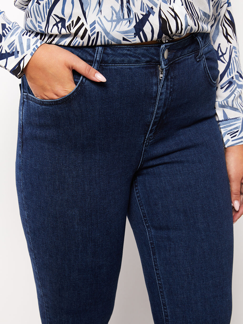 İndigo Kadın Büyük Beden Mercury Skinny Fit Düz Jean Pantolon-2