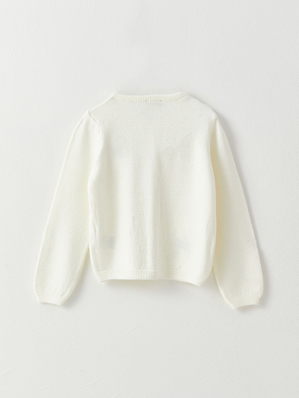 Ekru Bisiklet Yaka Nakışlı Uzun Kollu Kız Çocuk Triko Hırka-1